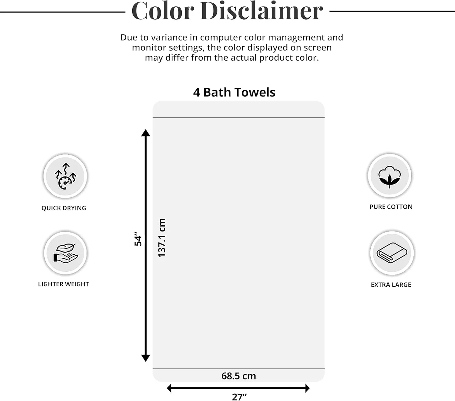 Tens Towels Pack of 4 Soft Bath Towels, 100% Cotton, 27 x 54 Inches, Lightweight & Quick-Dry, Ideal for Daily Bathroom Use, Practical & Comfortable, Navy