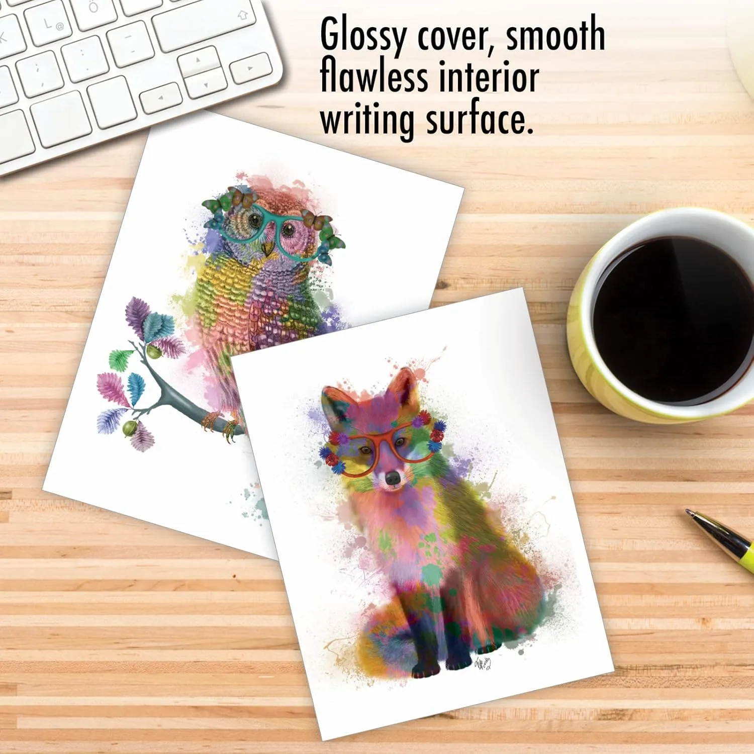 The Best Card Company - 20 Assorted Watercolor Animal Blank Notecards Box Set 4 x 5 In with Envelopes (10 Designs) Kids Camp Note Cards Stationery Set, Funky Rainbow Wildlife AM4948OCB-B2x10
