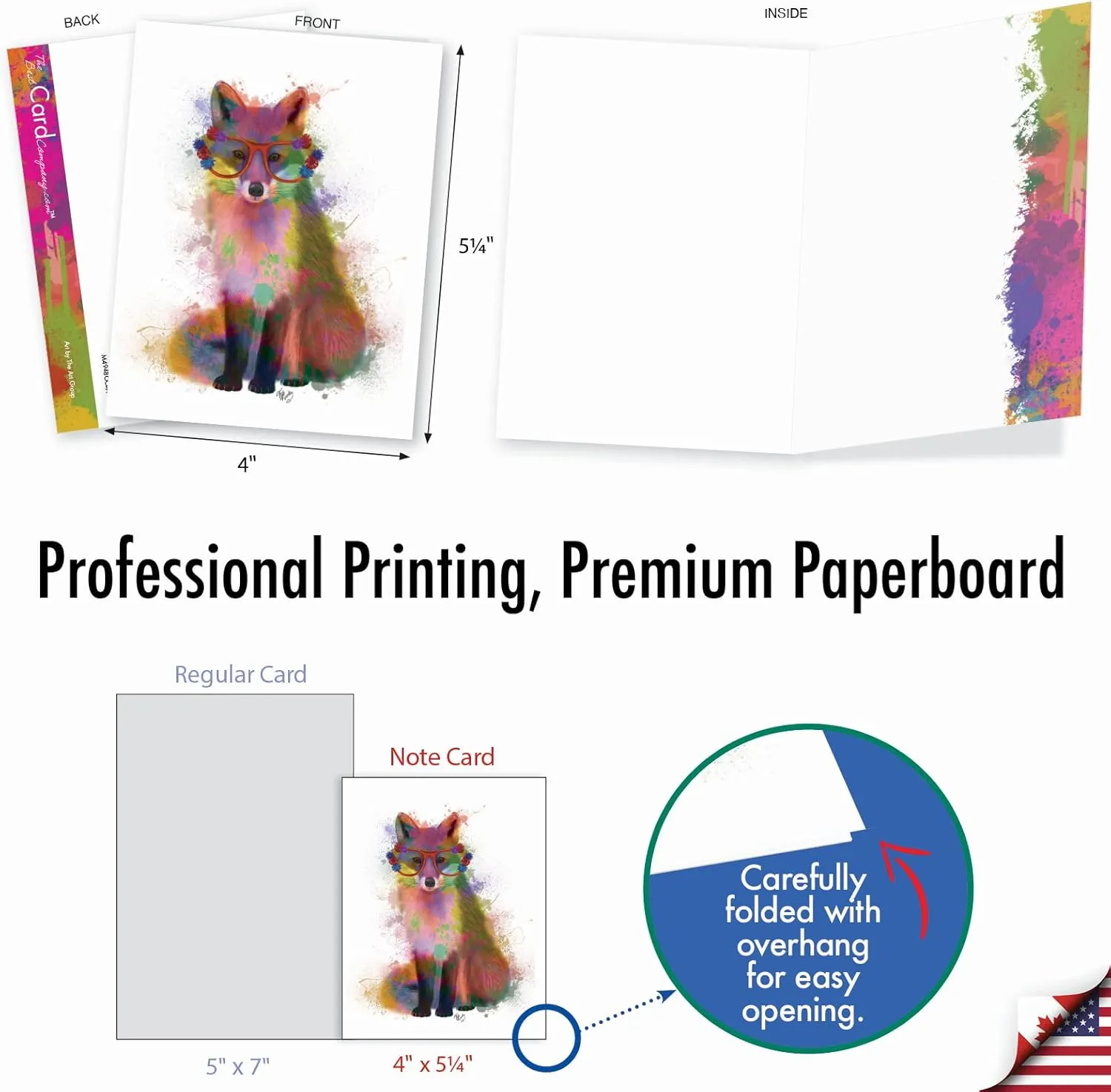 The Best Card Company - 20 Assorted Watercolor Animal Blank Notecards Box Set 4 x 5 In with Envelopes (10 Designs) Kids Camp Note Cards Stationery Set, Funky Rainbow Wildlife AM4948OCB-B2x10