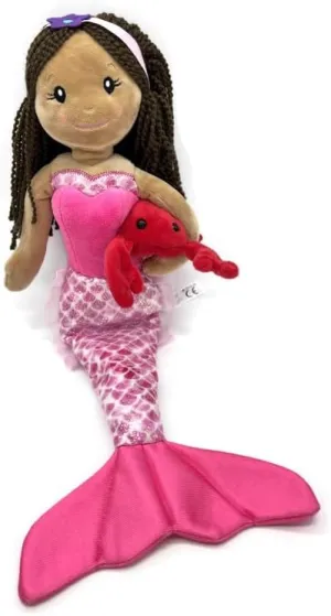 The Petting Zoo Mermaid Doll with Crab Stuffed Animal- Great Gifts for Girls, Plush Doll Mermaid with Crab Plush Toy-17 Inches, Dark Skinned