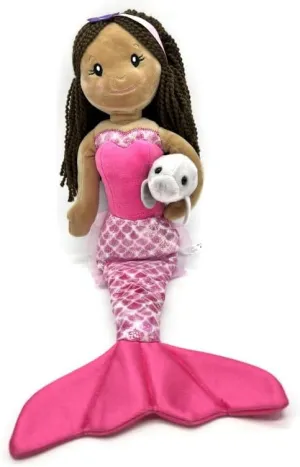 The Petting Zoo Mermaid Doll with Manatee Stuffed Animal- Great Gifts for Girls, -17 Inches (Dark-Skinned)
