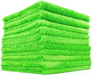 The Rag Company - Creature Edgeless Auto Detailing Towels (10-Pack) Professional 70/30 Blend, Dual-Pile Plush Microfiber, Buffing & Polishing, 420gsm, 16in x 16in, Lime Green