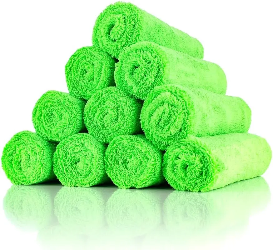 The Rag Company - Creature Edgeless Auto Detailing Towels (10-Pack) Professional 70/30 Blend, Dual-Pile Plush Microfiber, Buffing & Polishing, 420gsm, 16in x 16in, Lime Green