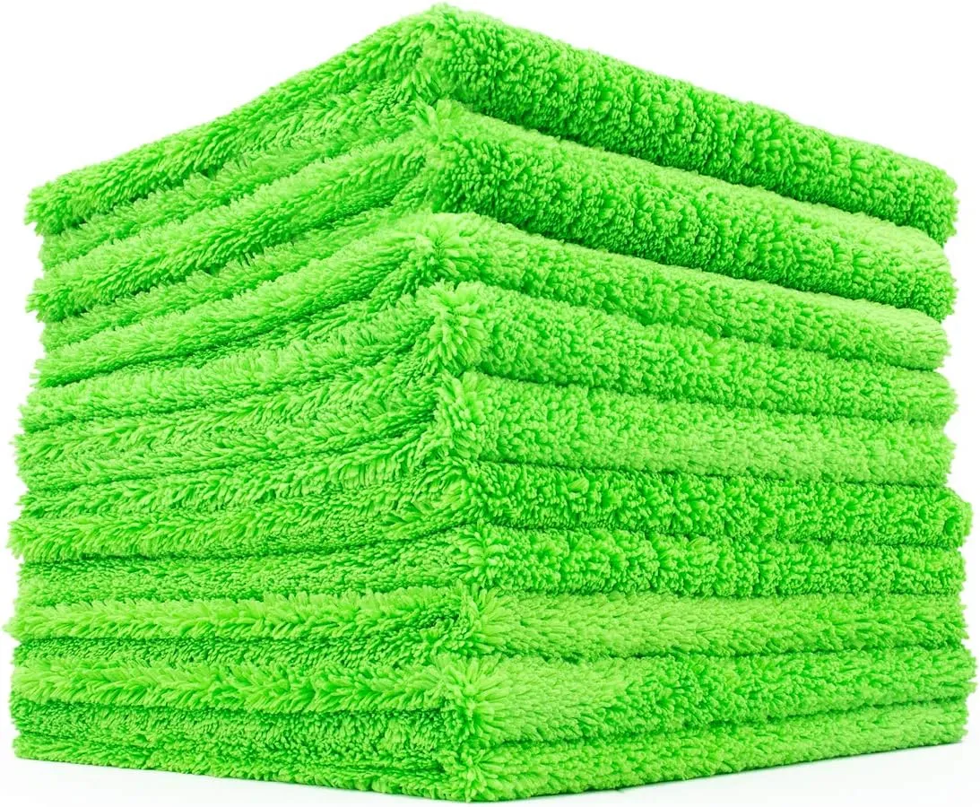 The Rag Company - Creature Edgeless Auto Detailing Towels (10-Pack) Professional 70/30 Blend, Dual-Pile Plush Microfiber, Buffing & Polishing, 420gsm, 16in x 16in, Lime Green