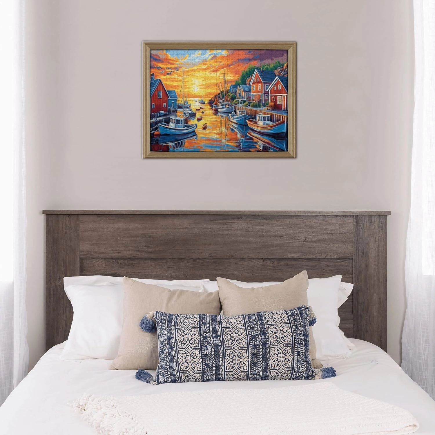 The Sunset Fishing Boat Puzzle 500 Pieces, Natural Landscape Wooden Puzzle, is The Ideal Choice for Landscape Lovers, is Creative Games and Holiday Party Gifts Art Wall Home Decoration