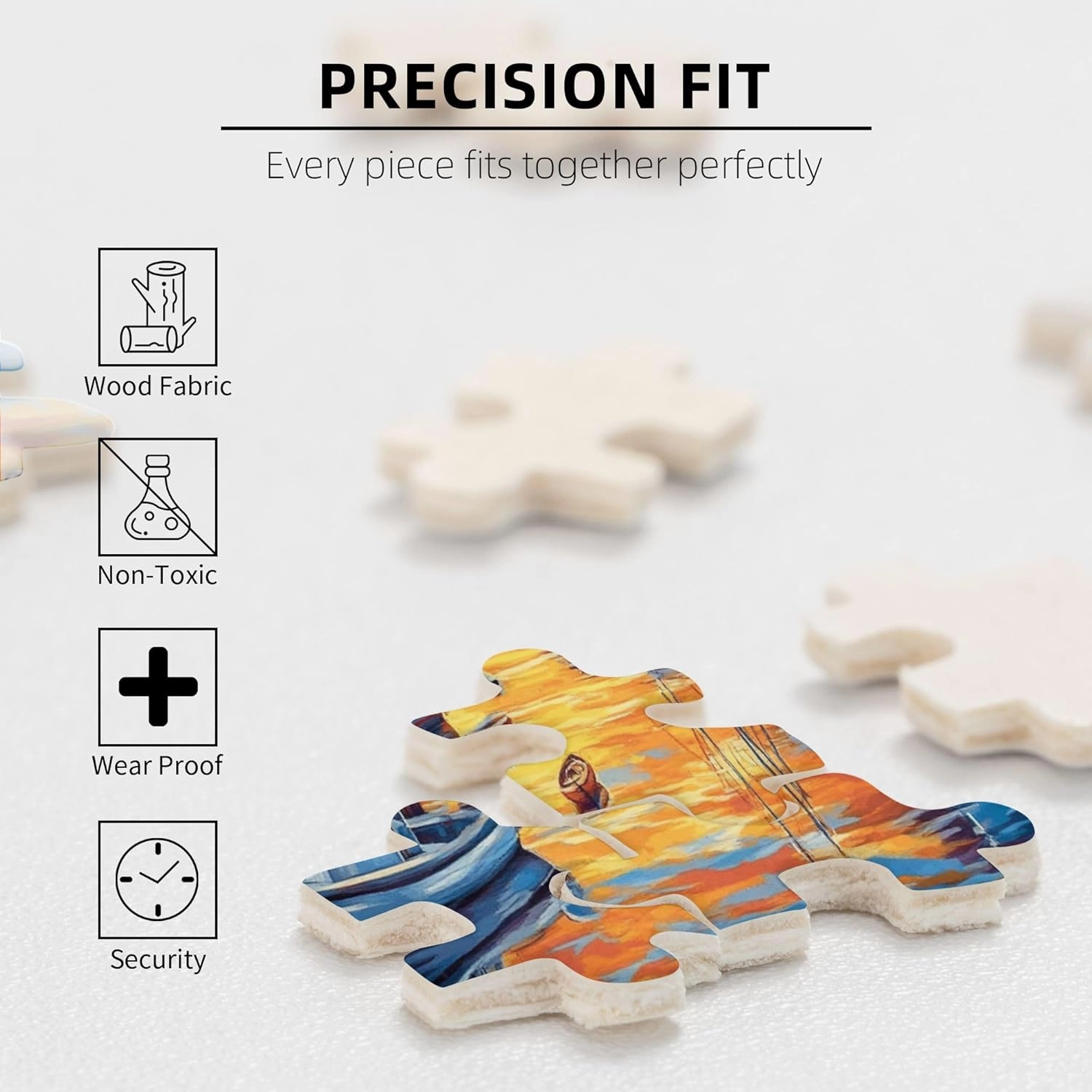 The Sunset Fishing Boat Puzzle 500 Pieces, Natural Landscape Wooden Puzzle, is The Ideal Choice for Landscape Lovers, is Creative Games and Holiday Party Gifts Art Wall Home Decoration