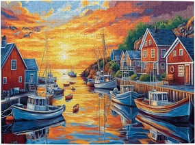 The Sunset Fishing Boat Puzzle 500 Pieces, Natural Landscape Wooden Puzzle, is The Ideal Choice for Landscape Lovers, is Creative Games and Holiday Party Gifts Art Wall Home Decoration
