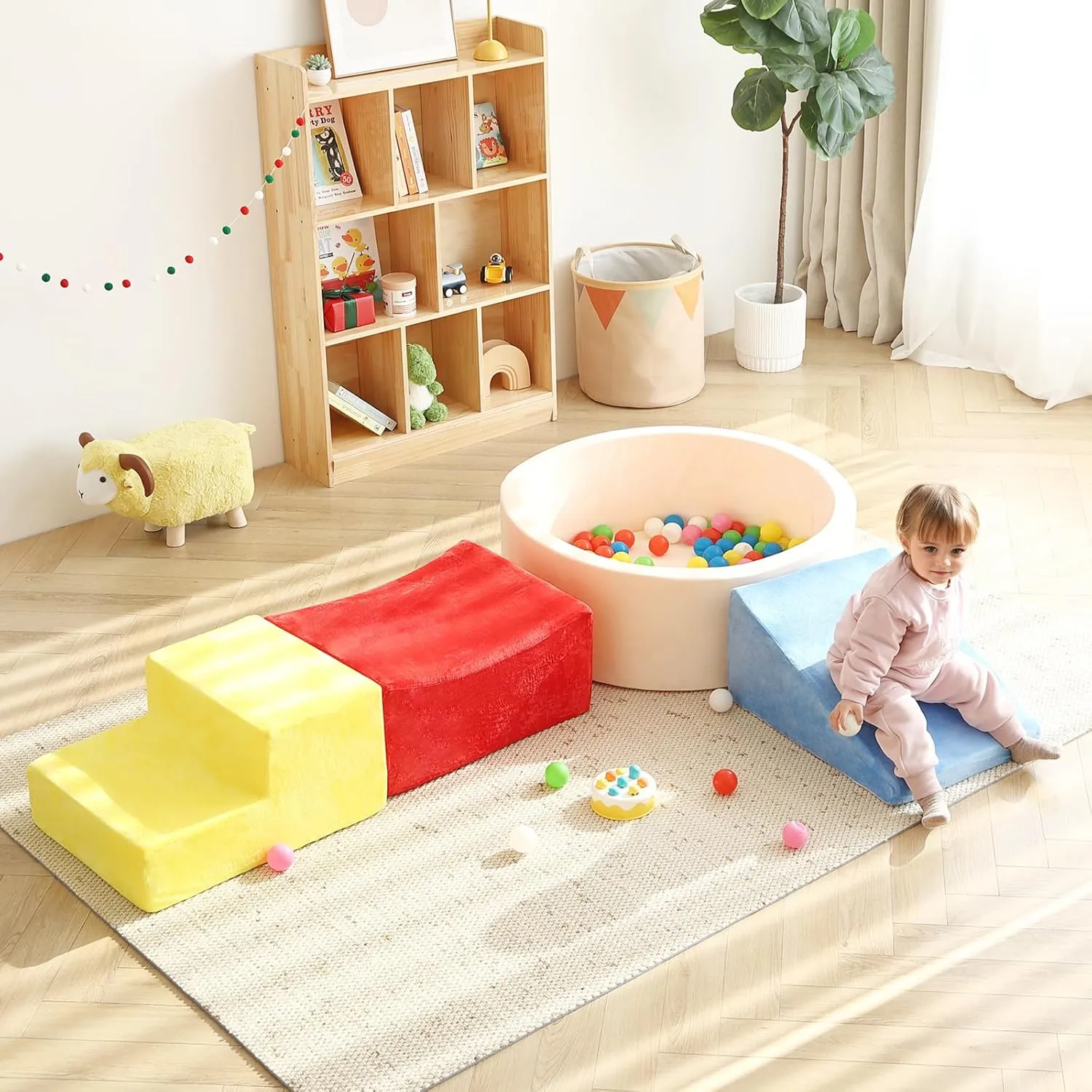 Tiita Climbing Toys with Ball Pit for Toddlers, 4-Piece Kids Foam Climbing Blocks for Baby 3 , Activity Soft Climb and Crawl Playset Indoor Playground, Colorful, Balls not Included
