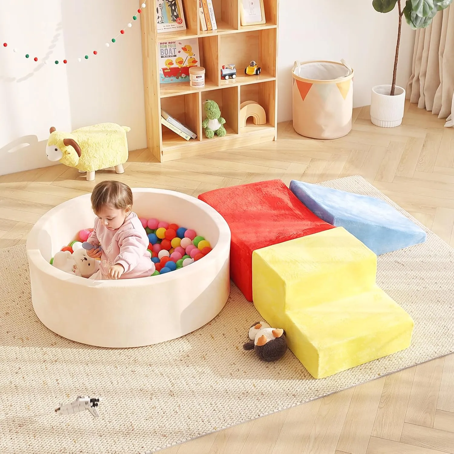 Tiita Climbing Toys with Ball Pit for Toddlers, 4-Piece Kids Foam Climbing Blocks for Baby 3 , Activity Soft Climb and Crawl Playset Indoor Playground, Colorful, Balls not Included