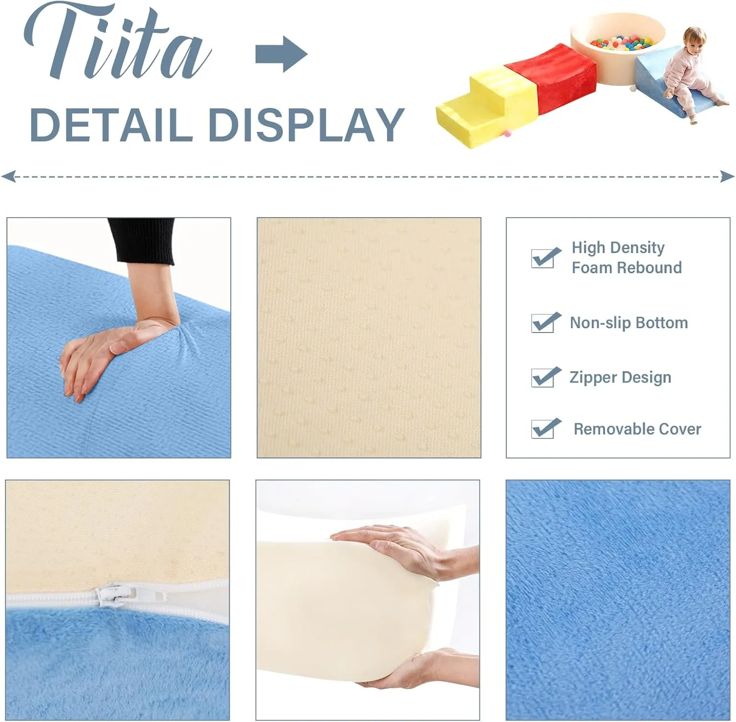 Tiita Climbing Toys with Ball Pit for Toddlers, 4-Piece Kids Foam Climbing Blocks for Baby 3 , Activity Soft Climb and Crawl Playset Indoor Playground, Colorful, Balls not Included