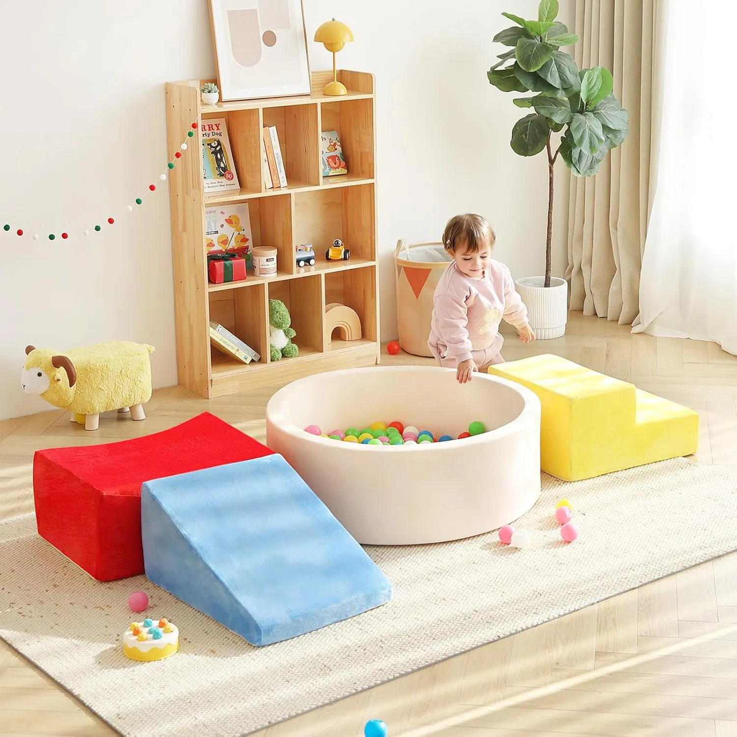 Tiita Climbing Toys with Ball Pit for Toddlers, 4-Piece Kids Foam Climbing Blocks for Baby 3 , Activity Soft Climb and Crawl Playset Indoor Playground, Colorful, Balls not Included