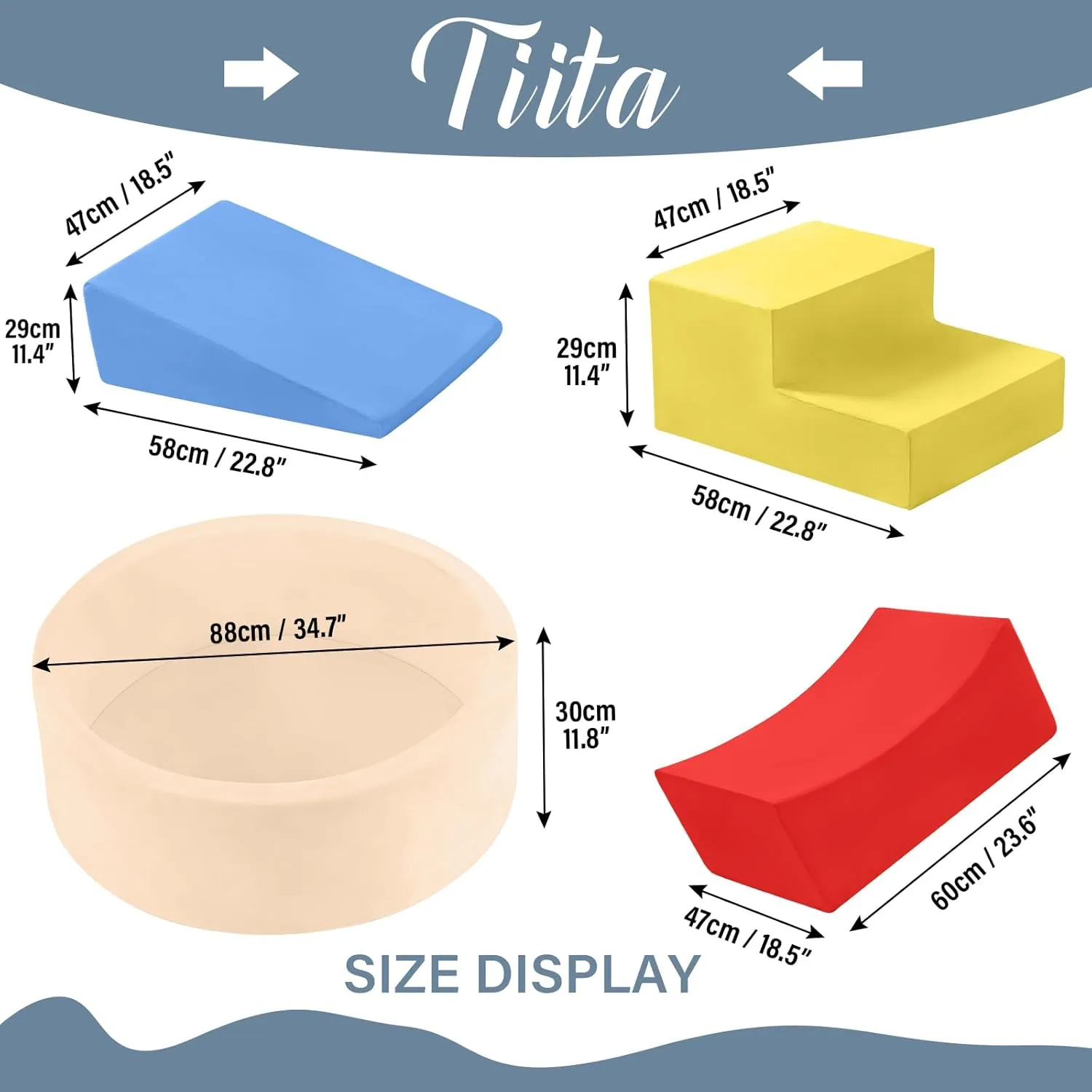 Tiita Climbing Toys with Ball Pit for Toddlers, 4-Piece Kids Foam Climbing Blocks for Baby 3 , Activity Soft Climb and Crawl Playset Indoor Playground, Colorful, Balls not Included