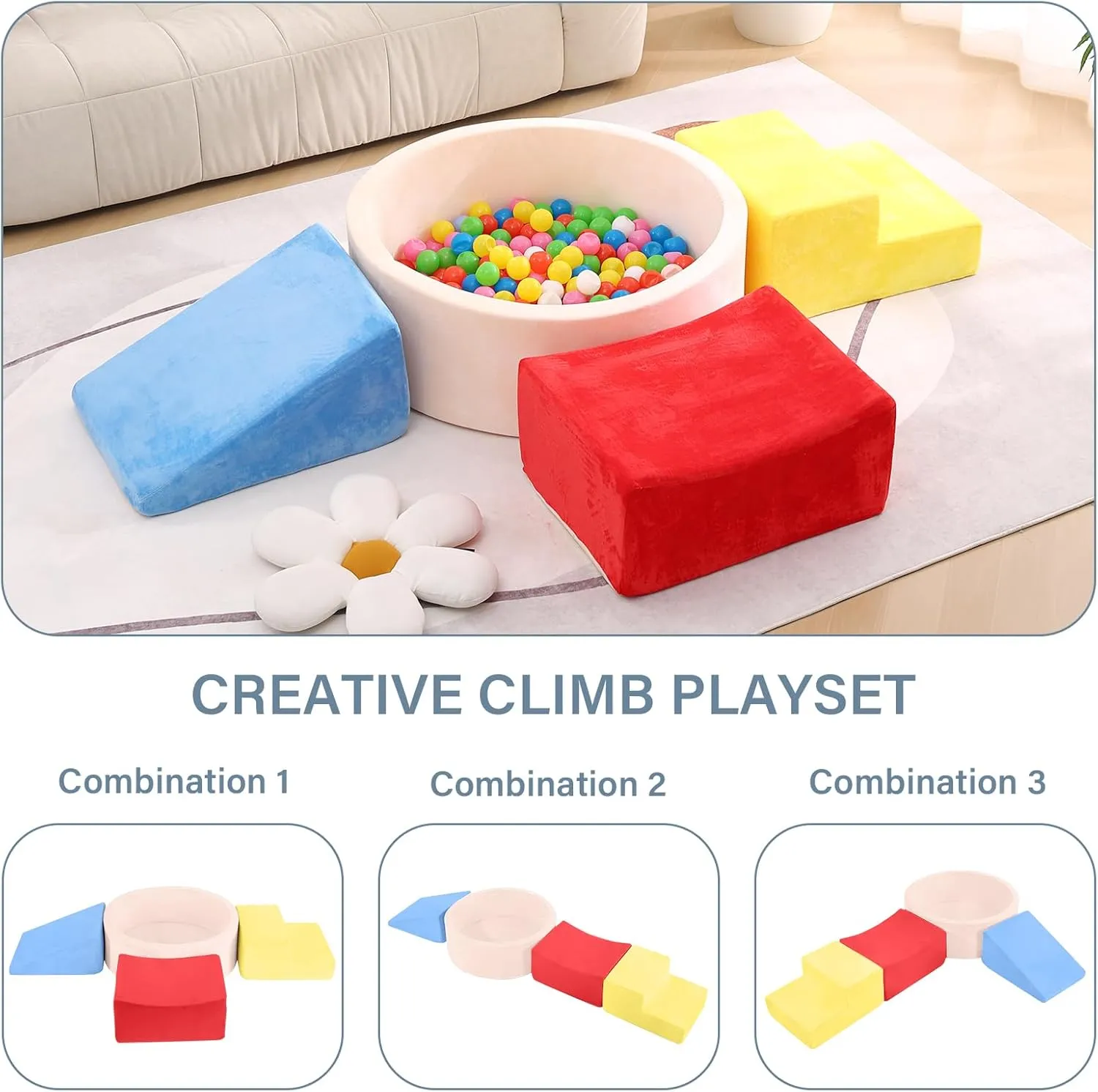 Tiita Climbing Toys with Ball Pit for Toddlers, 4-Piece Kids Foam Climbing Blocks for Baby 3 , Activity Soft Climb and Crawl Playset Indoor Playground, Colorful, Balls not Included