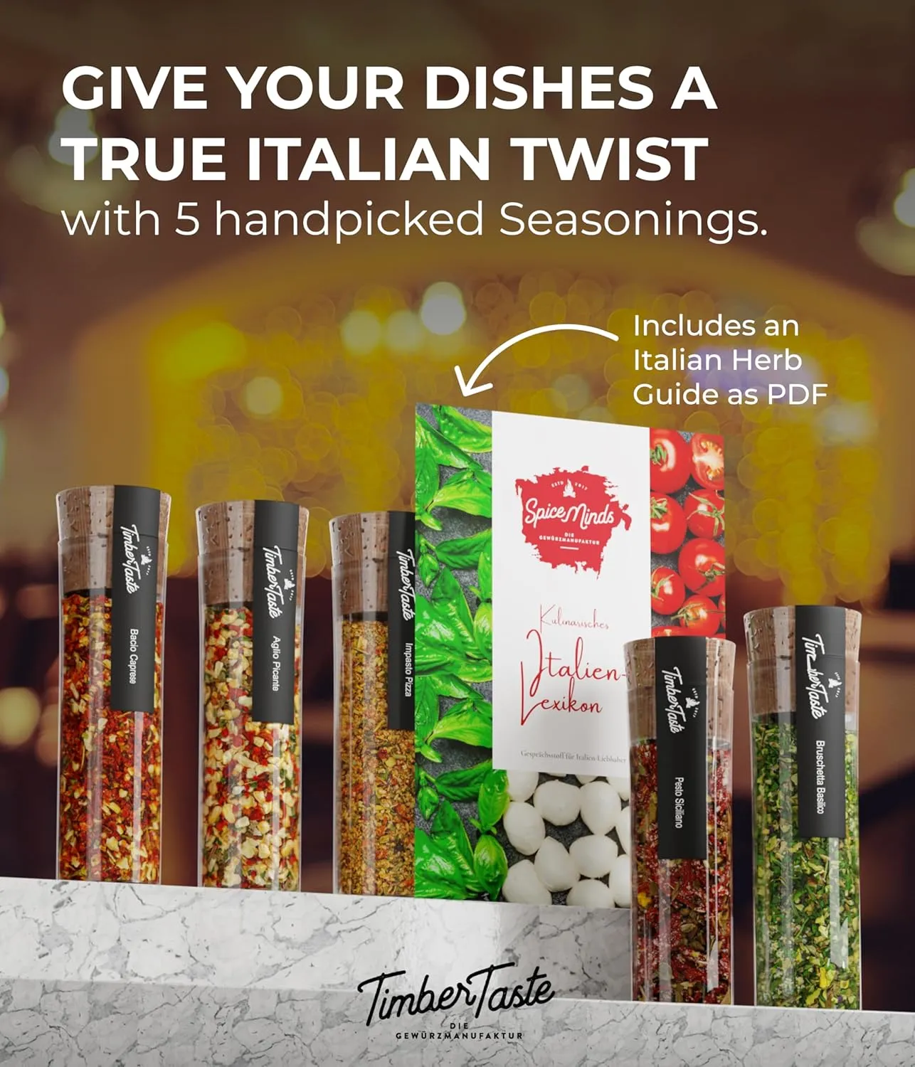 TIMBER TASTE® Italian Spice Gift Set - Gourmet Italian Seasoning Blends - Spices & Seasoning Set for Men & Women - Italian Spices & Seasoning Set for Birthday Gifts for Men - Mens Birthday Gift Ideas