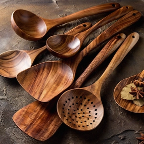 Timeless Teak Wood 7 Utensils Kit - Crafted from Nature's Finest