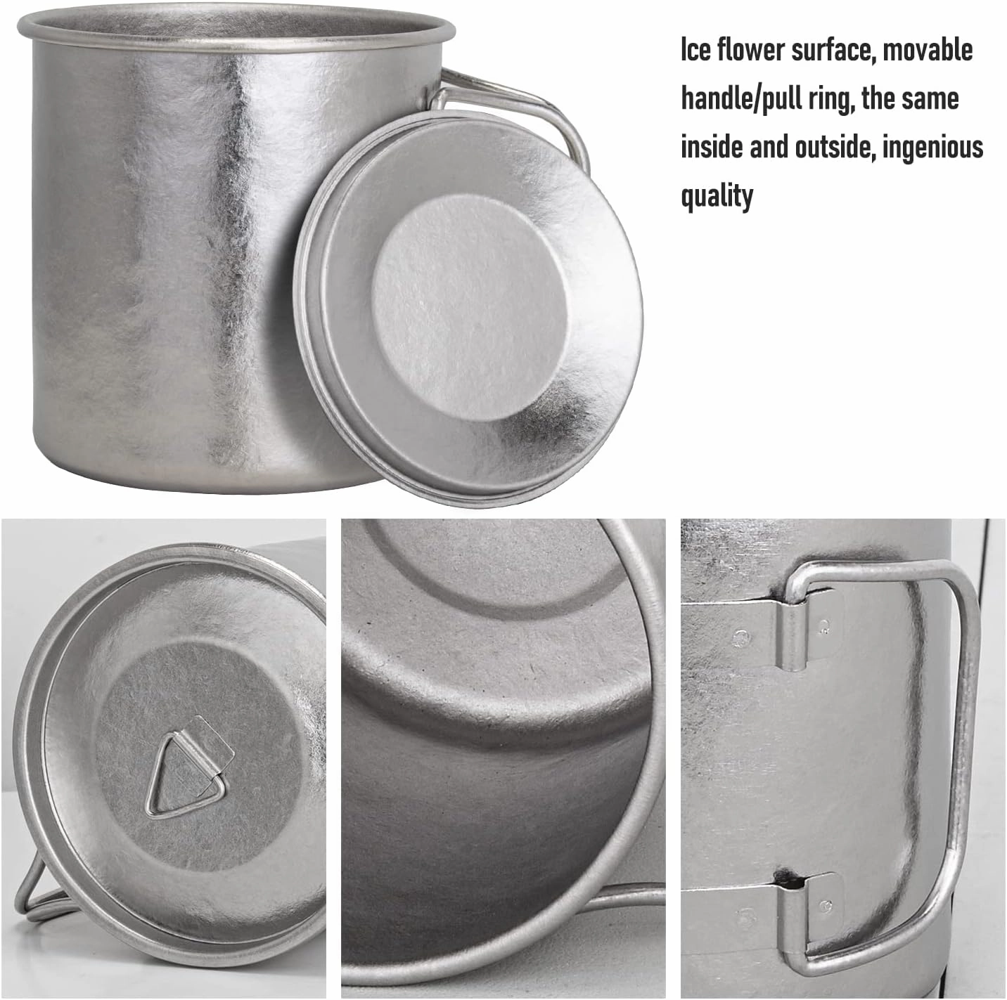 TiTo Titanium Cup Titanium Pot with Lid Ultralight Portable 450ml Foldable Handle Camping Tea Coffee Water Mug for Outdoor Backpacking Hiking Picnic Drinkware with Mesh Sack (Rose Red)
