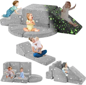 Toddler Climbing Toys Indoor, 5PCS Baby Toddler Foam Climbing Blocks, Ideal Crawling Exploration Soft Play Set For Toddlers 1-3, Baby Foam Play Climbing Gym, Glowing Star Climbing Toys for 1 Year Old