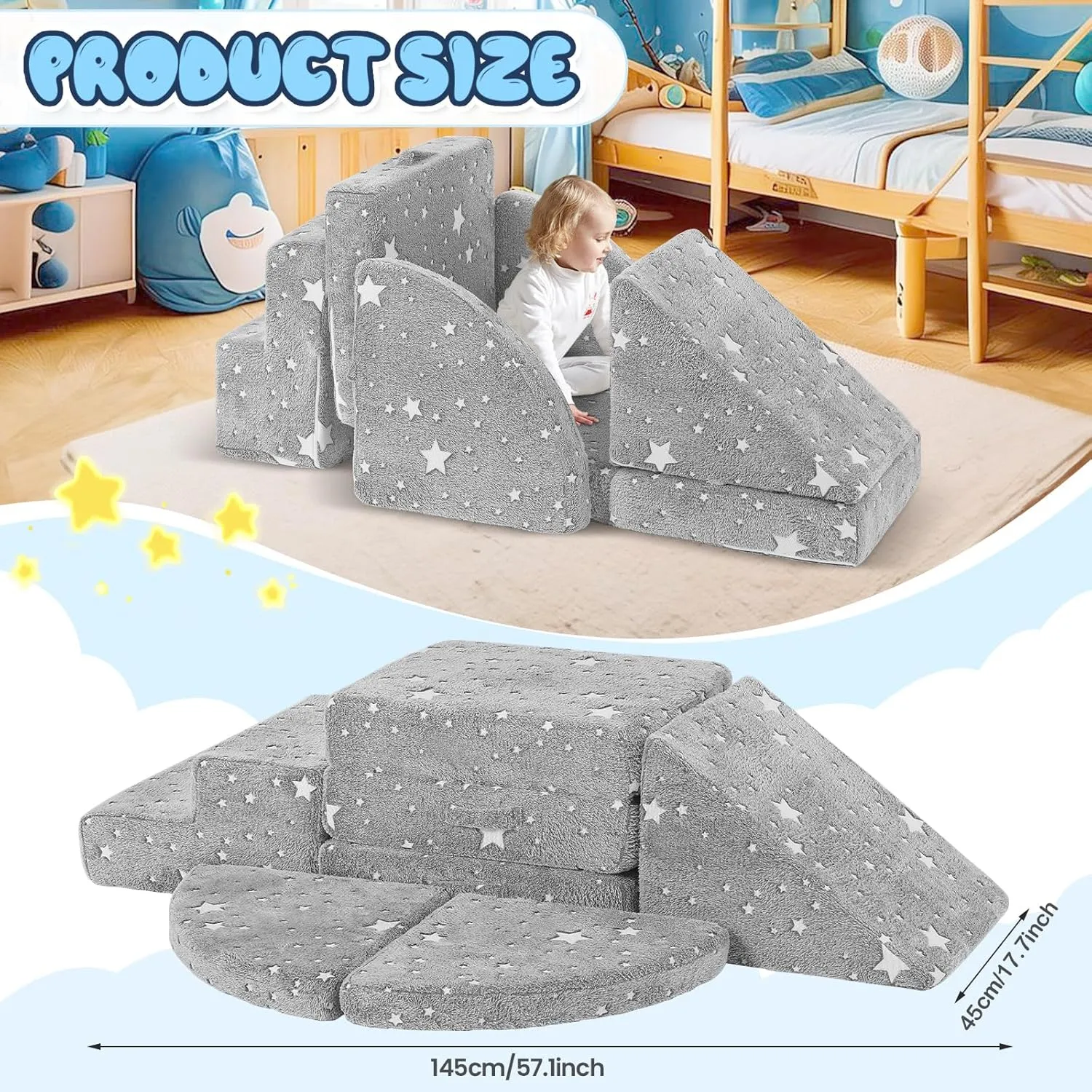Toddler Climbing Toys Indoor, 5PCS Baby Toddler Foam Climbing Blocks, Ideal Crawling Exploration Soft Play Set For Toddlers 1-3, Baby Foam Play Climbing Gym, Glowing Star Climbing Toys for 1 Year Old