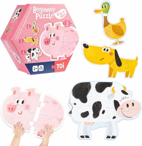 TOI Large Piece Toddler Puzzles for 2-4 Years Old, 4 Packs Beginner Puzzles for Toddlers, Kids Big Shape Preschool Learning Puzzle for Boys Girls Gift, Farm Animals