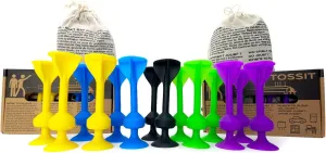 TOSSIT Game Suction Cup Darts, Toss Game Perfect Family and Party, Silicone Throwing Game for Backyard, Indoor and Outdoor Fun, Twin Pack, Purple Green Blue Yellow