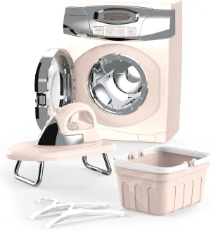 Toy Washing Machine Laundry Set for Kids,Pretend Toy Play Washer and Dryer Set Laundry Playset Machine for Kids,Toy Toddler Mini Washing Machine Little Washer（Apricot）