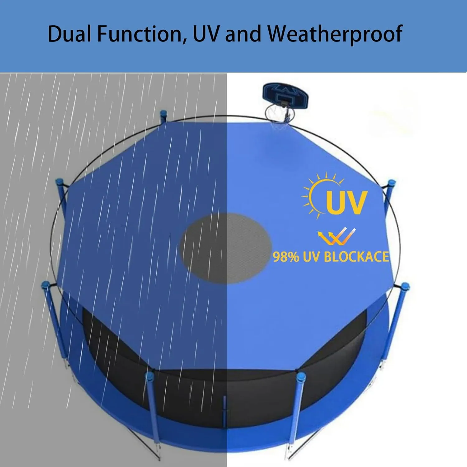 Trampoline Sunshade, Trampoline Shade Cover Sun Protection, Trampoline Tent Cover Anti-Uv Dust Proof Tear Resistant,10ft 8 Poles