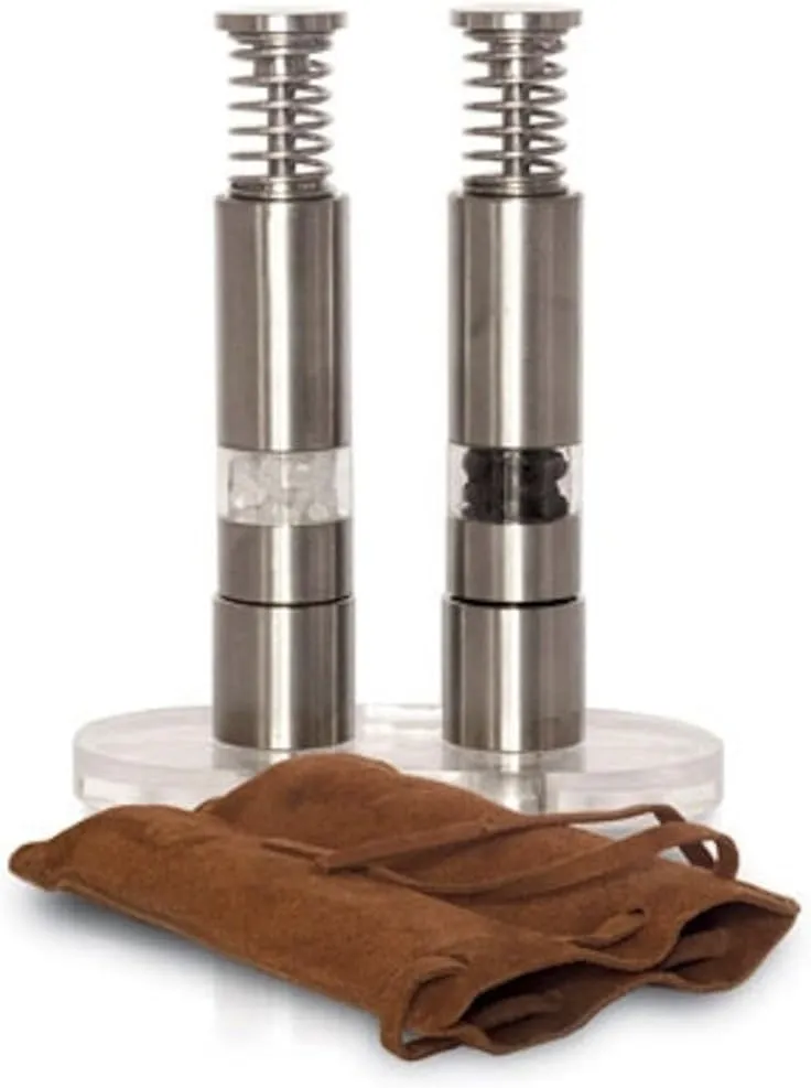 Travel Salt And Pepper Grinder Set, Grind Gourmet™ Original Pump & Grind Travel Gadgets, Spice Grinder, Pepper Mill, Small Salt Pepper Grinder