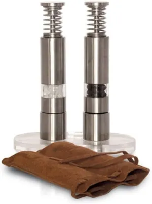 Travel Salt And Pepper Grinder Set, Grind Gourmet™ Original Pump & Grind Travel Gadgets, Spice Grinder, Pepper Mill, Small Salt Pepper Grinder