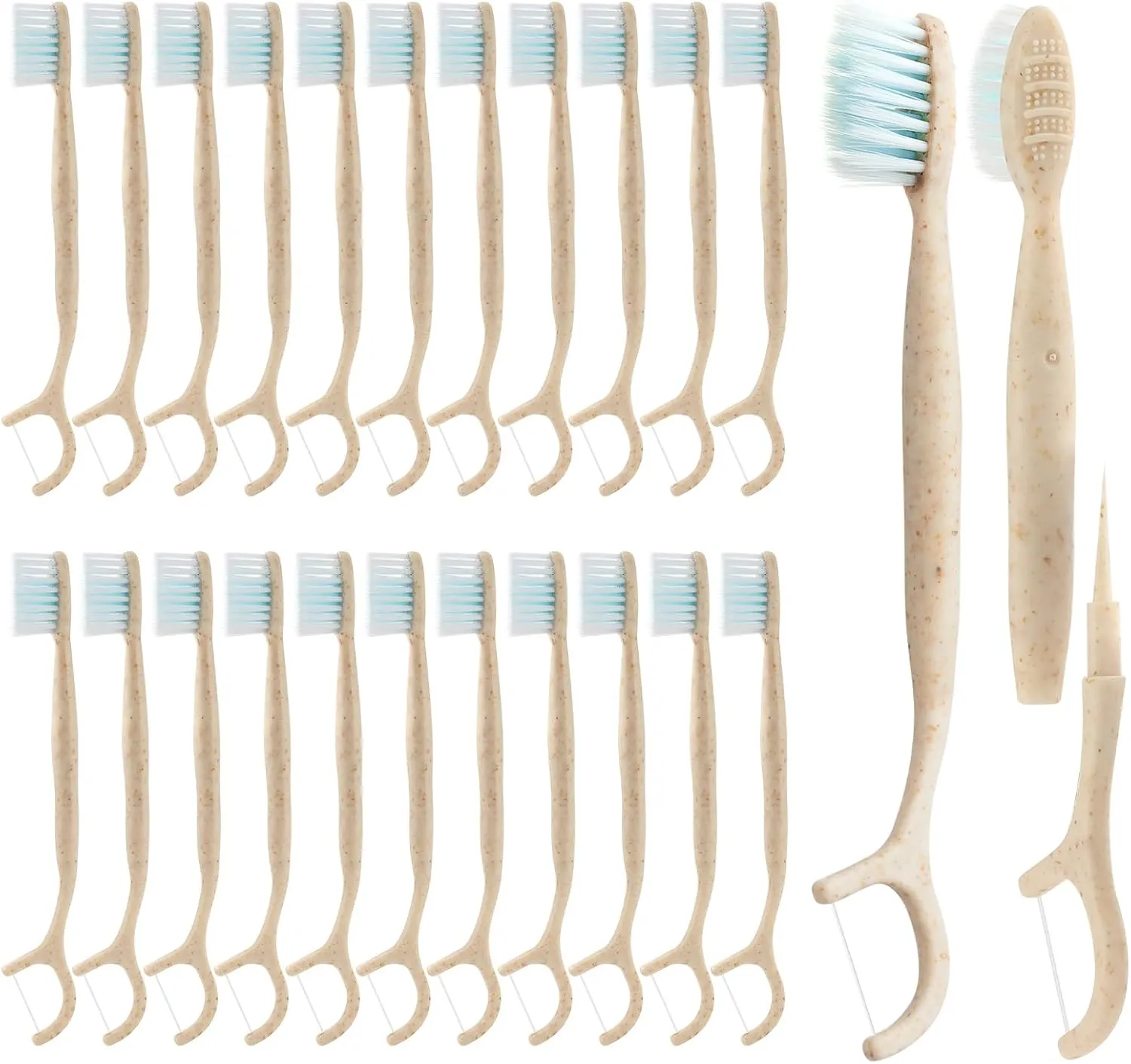 Travel Toothbrush Dental Floss Picks - 4 in 1 Biodegradable Disposable Toothbrushes with Tongue Scraper, Eco-Friendly Individually Wrapped Toothbrush for Adult Kids Travel Oral Care, 80 Pack