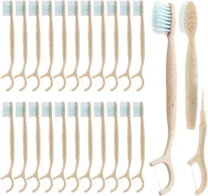 Travel Toothbrush Dental Floss Picks - 4 in 1 Biodegradable Disposable Toothbrushes with Tongue Scraper, Eco-Friendly Individually Wrapped Toothbrush for Adult Kids Travel Oral Care, 80 Pack