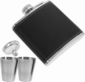Travel Essential 6oz Stainless Steel Flask Wine Glass Leakproof Flask Set for