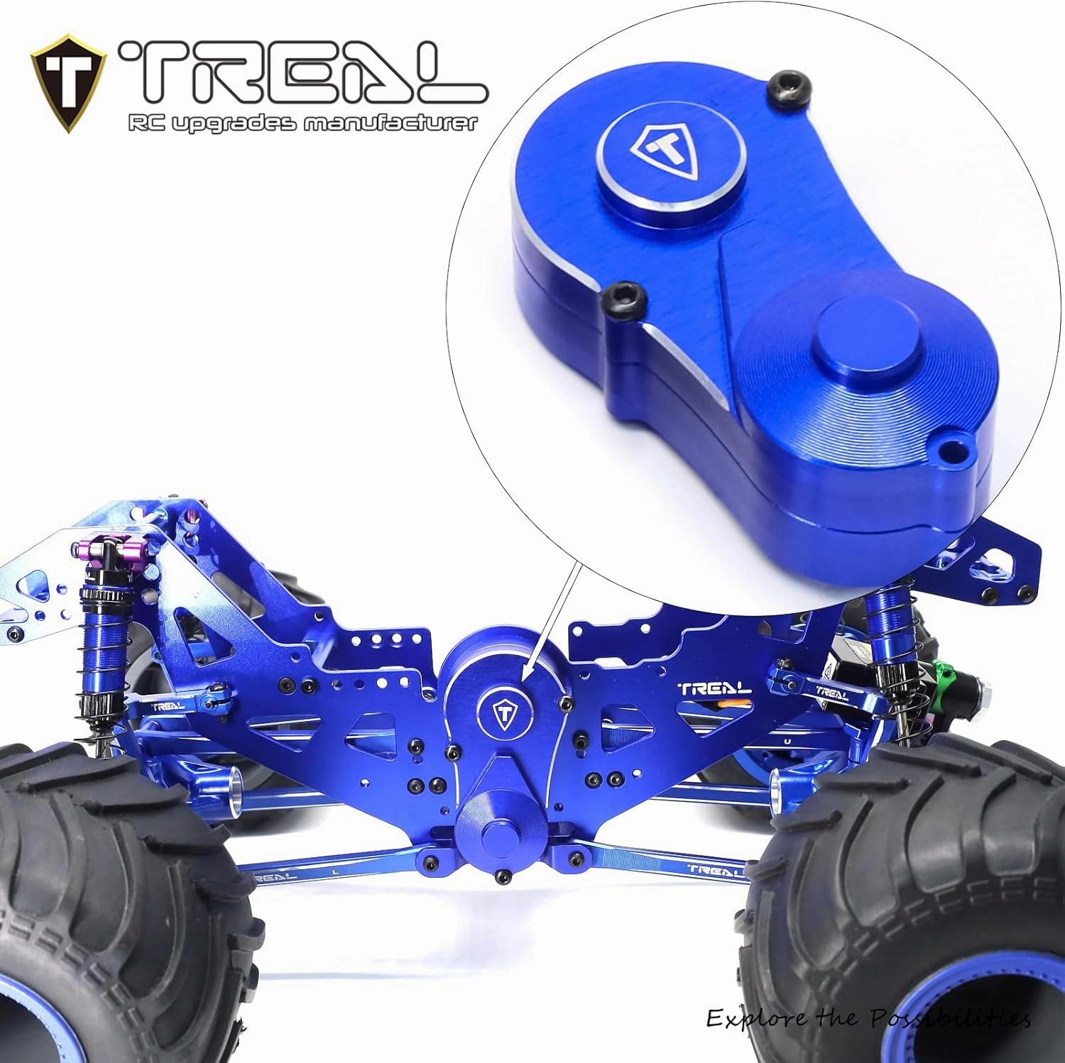 TREAL Aluminum 7075 Transmission Gearbox Protective Case Set for Losi 1/18 Mini LMT(Blue)