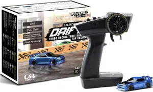 Turbo Racing 1/76 Scale Drift RC Car On Road 2WD with Gyro Mini Full Proportional Steering 2.4GHZ Remote Control RTR - Remote Control Car, RC Drift Car (Blue)