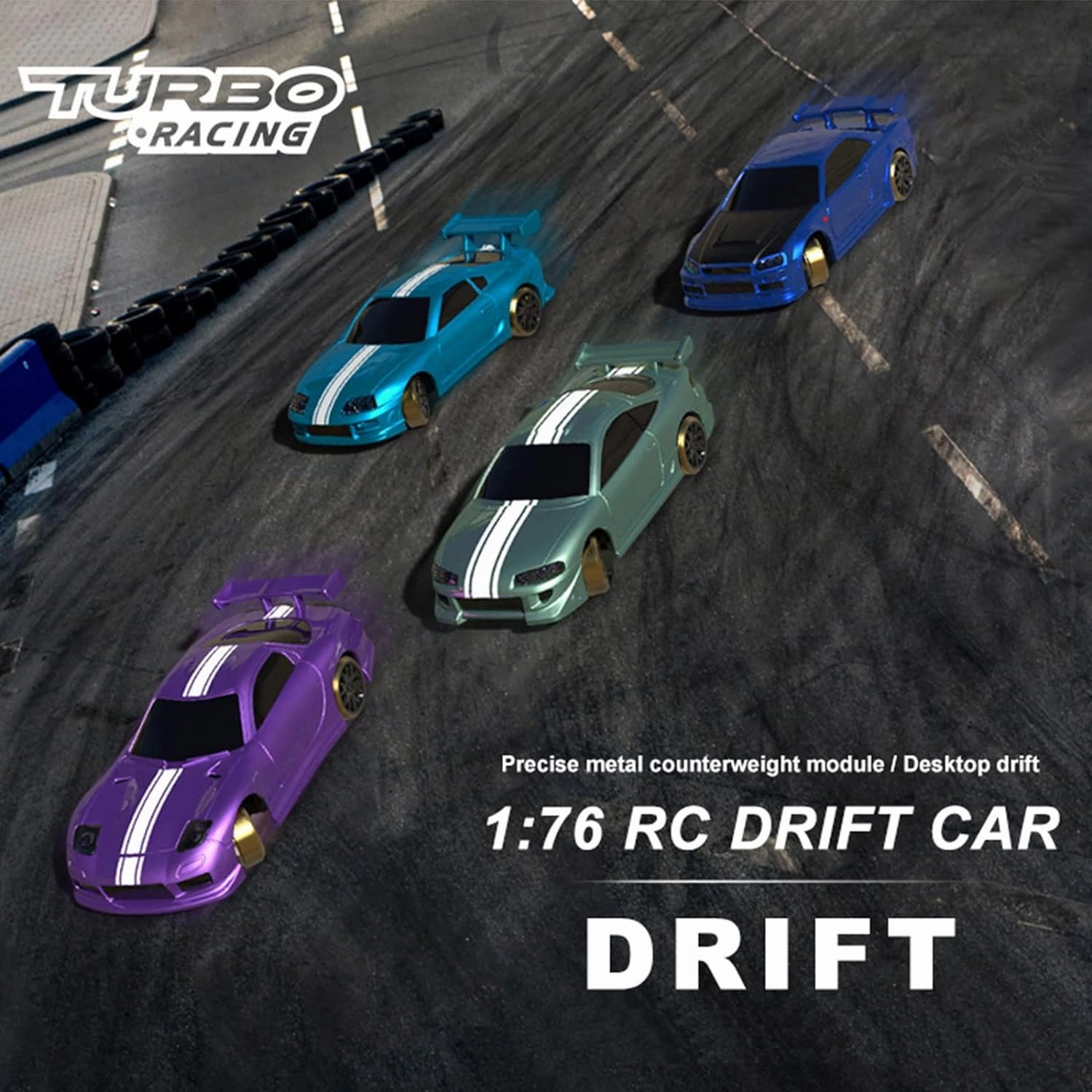 Turbo Racing 1:76 Scale Drift RC Car with Gyro Mini Full Proportional RTR 2.4GHZ Remote Control with 2 Replaceable Body Shell (C61-Purple)