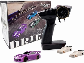 Turbo Racing 1:76 Scale Drift RC Car with Gyro Mini Full Proportional RTR 2.4GHZ Remote Control with 2 Replaceable Body Shell (C61-Purple)