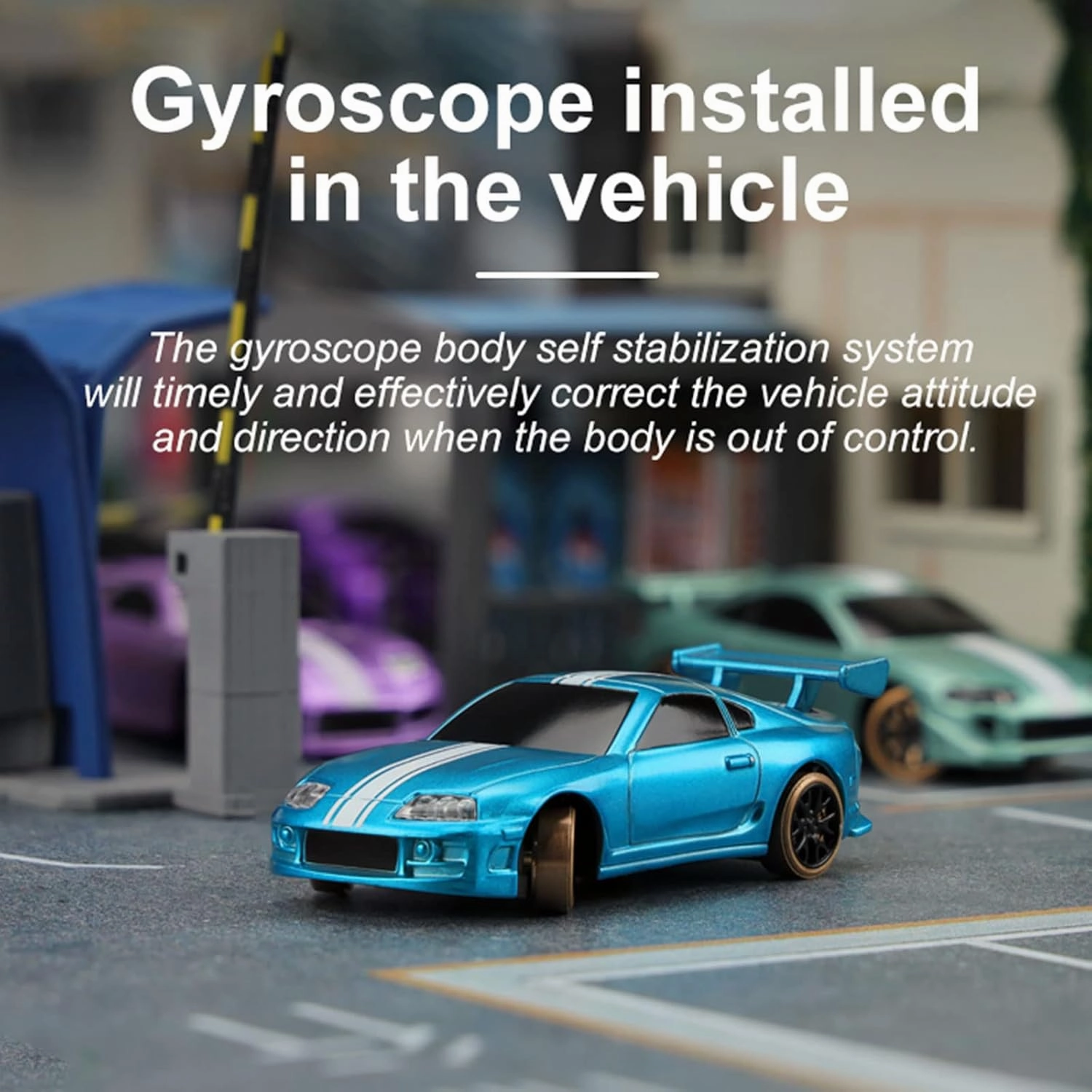 Turbo Racing 1:76 Scale Drift RC Car with Gyro Mini Full Proportional RTR 2.4GHZ Remote Control with 2 Replaceable Body Shell (C63-Blue)