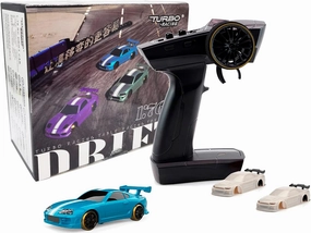 Turbo Racing 1:76 Scale Drift RC Car with Gyro Mini Full Proportional RTR 2.4GHZ Remote Control with 2 Replaceable Body Shell (C63-Blue)