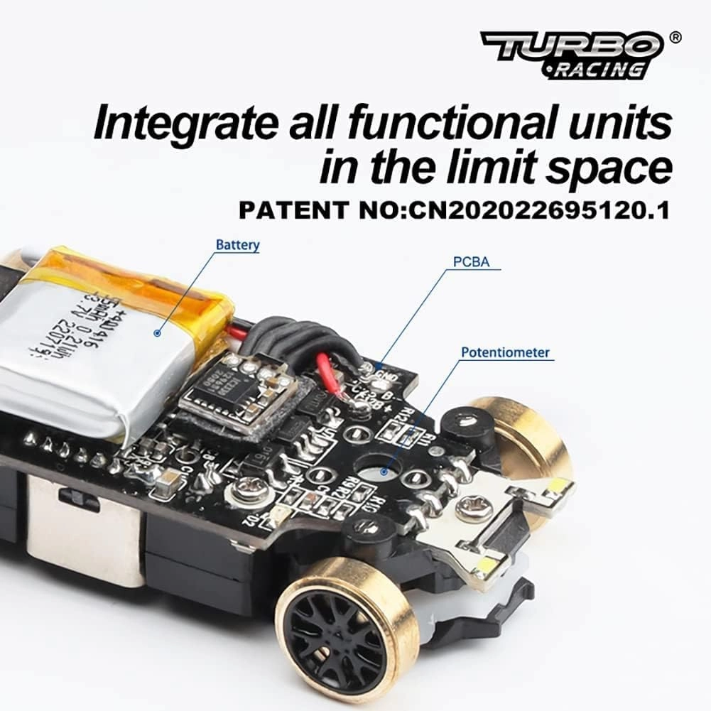 Turbo Racing 1:76 Scale Drift RC Car with Gyro Mini Full Proportional RTR 2.4GHZ Remote Control with 2 Replaceable Body Shell (C64 Green-Drift)