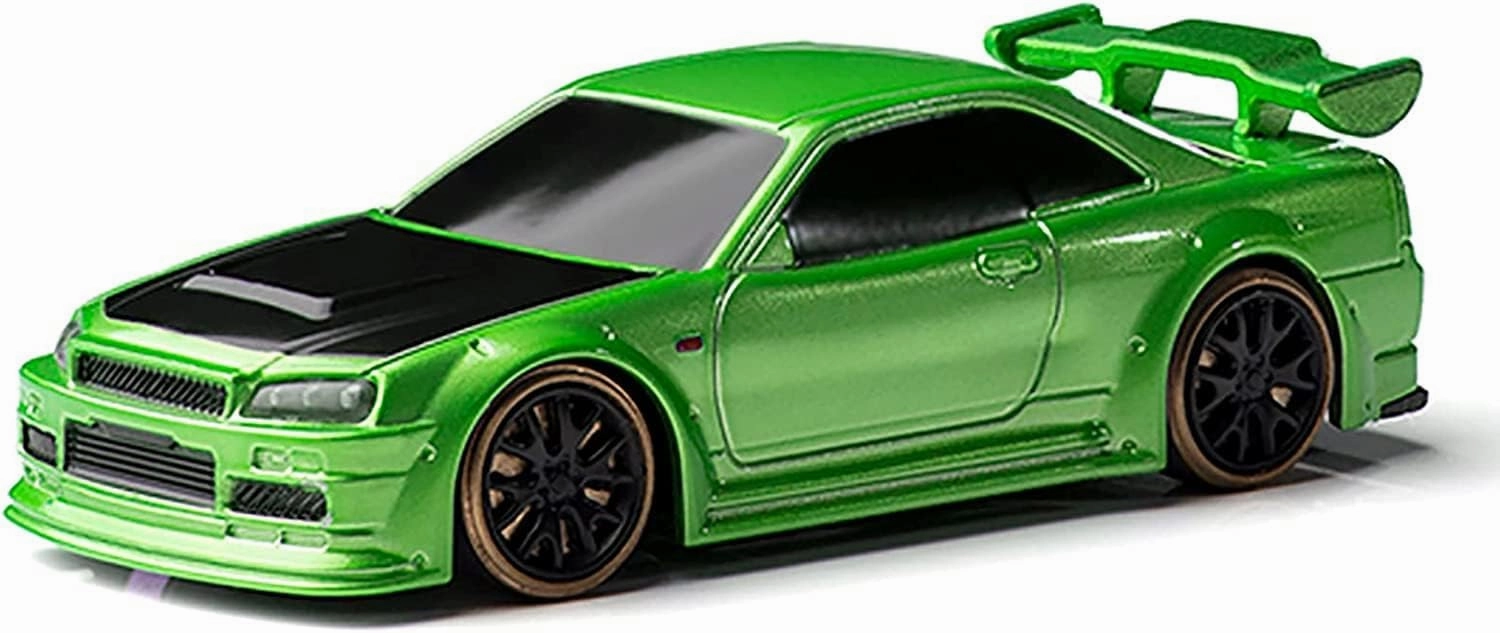 Turbo Racing 1:76 Scale Drift RC Car with Gyro Mini Full Proportional RTR 2.4GHZ Remote Control with 2 Replaceable Body Shell (C64 Green-Drift)