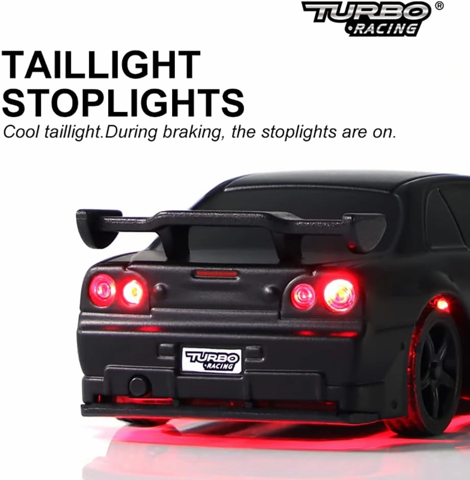 Turbo RC 1:76 Mini Sports Car 4CH 2.4GHZ Remote Control Full Proportional RTR Kit with 2 Replaceable Body Shell (C74-Black)