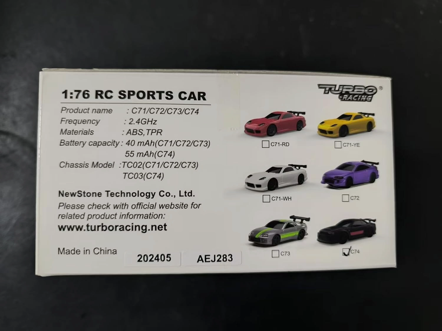 Turbo RC 1:76 Mini Sports Car 4CH 2.4GHZ Remote Control Full Proportional RTR Kit with 2 Replaceable Body Shell (C74-Black)