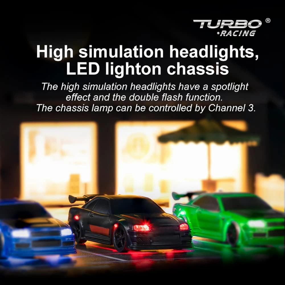 Turbo RC 1:76 Mini Sports Car 4CH 2.4GHZ Remote Control Full Proportional RTR Kit with 2 Replaceable Body Shell (C74-Black)