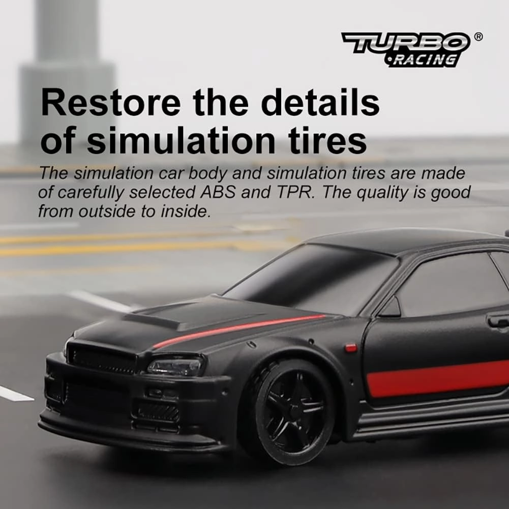 Turbo RC 1:76 Mini Sports Car 4CH 2.4GHZ Remote Control Full Proportional RTR Kit with 2 Replaceable Body Shell (C74-Black)