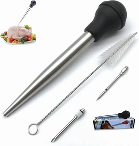 Turkey Baster for Cooking, Stainless Steel Turkey Baster Syringe with Cleaning Brush and Marinade Injector, Black