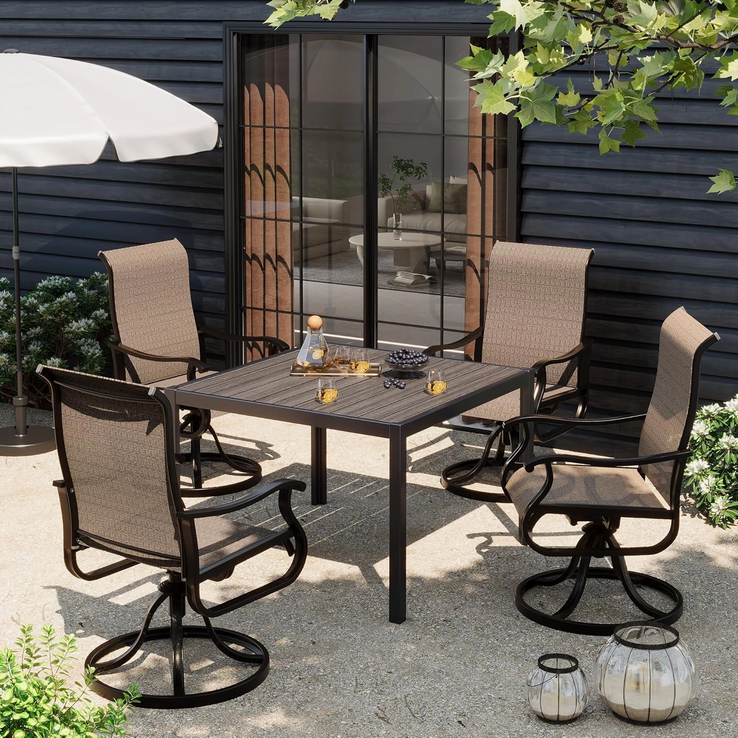 UDPATIO Patio Swivel Chairs Set of 4, Outdoor Patio Dining Chairs with All Weather Textilene Black Metal Frame for Lawn Garden Backyard, BrownX
