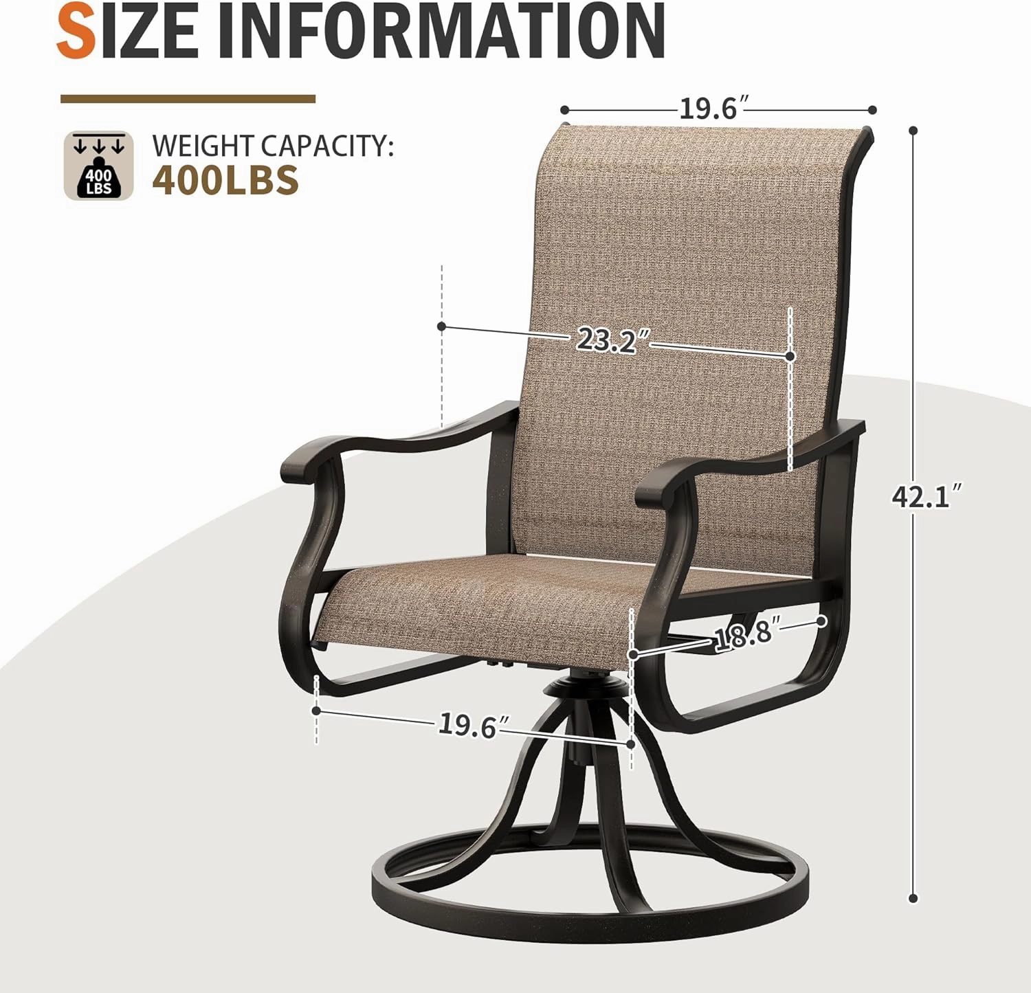 UDPATIO Patio Swivel Chairs Set of 4, Outdoor Patio Dining Chairs with All Weather Textilene Black Metal Frame for Lawn Garden Backyard, BrownX