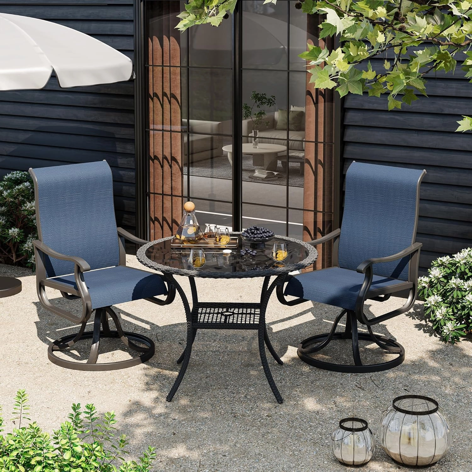 UDPATIO Patio Swivel Dining Chairs Set of 2, Outdoor Swivel Chairs Patio High Back with All Weather Textilene Metal Rocking Frame for Lawn Garden Backyard, Navy