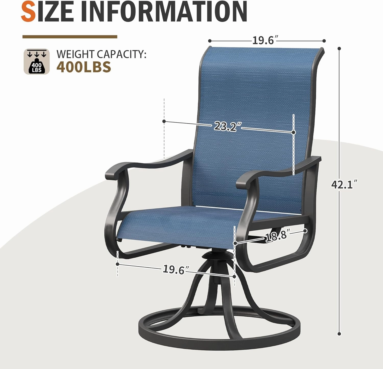 UDPATIO Patio Swivel Dining Chairs Set of 2, Outdoor Swivel Chairs Patio High Back with All Weather Textilene Metal Rocking Frame for Lawn Garden Backyard, Navy