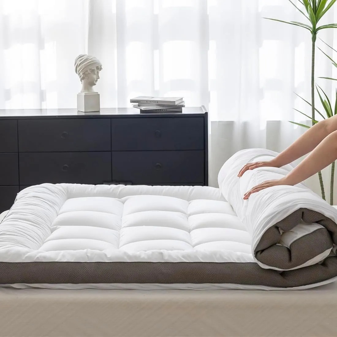 Ultimate Comfort and Cooling: 100% Cotton 2" Thick Twin Mattress Topper - Luxurious Softness, Good for Back Pain, Revolutionary Cooling Technology, No-Slip Design, Ideal for Deep Sleep Mattress Pad