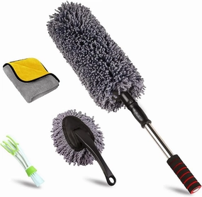 Ultimate Car Duster Kit，Best Microfiber Multipurpose Duster,Interior &Exterior Cleaning Tools,Dashboard Detailing Brush,Scratch Lint Free,Pollen Removing,extendable Handle,Tuck,SUV,RV,Set of 4